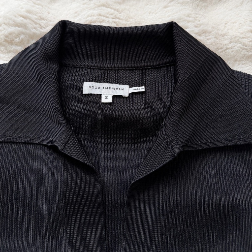 Good American Black Ribbed Knit Polo Midi Short Sleeve Dress - 2 - Picture 7 of 12